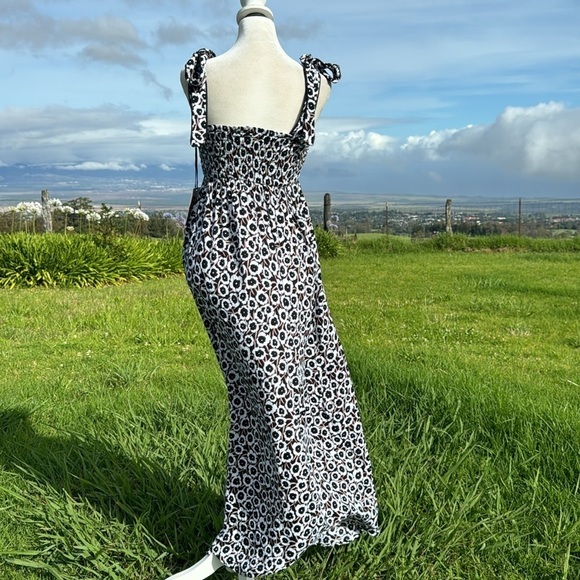 Diane von Furstenberg Target Smocked Tie Strap Neutral Poppy Midi Sundress Dress - Picture 9 of 11
